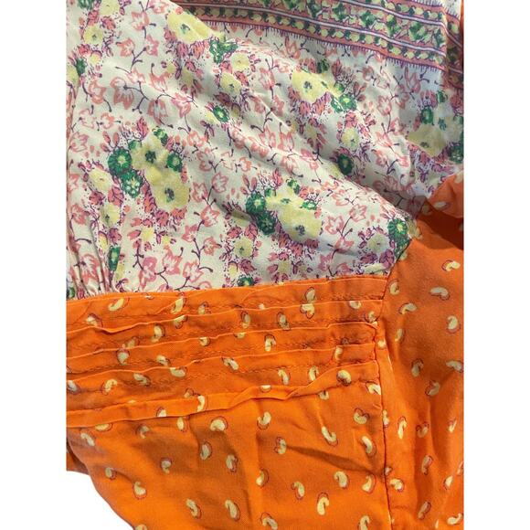 Maeve by Anthropologie Blouse  Orange Floral Sz large Long sleeve Boho cottage - Picture 5 of 8